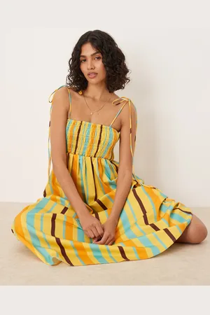 ASOS Shirred bust cotton poplin midi dress in -Multi