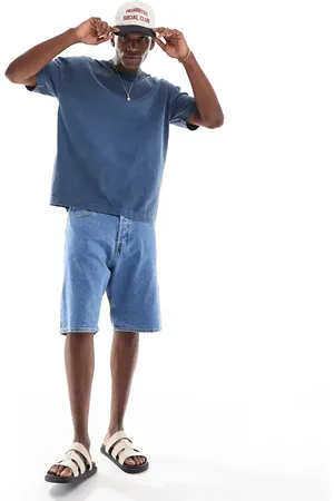 JACK & JONES Alex baggy denim shorts in mid-blue wash