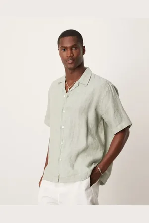 SELECTED Linen revere collar shirt in green