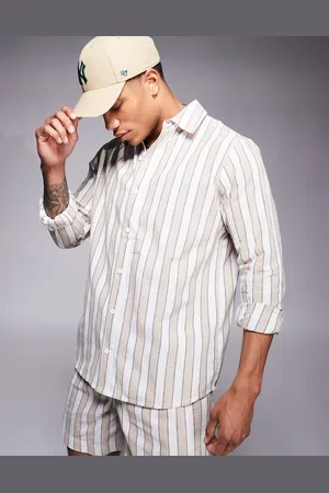 South Beach Long sleeve beach shirt in and white stripe-Neutral