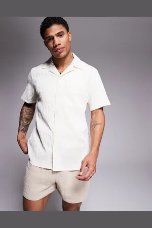 South Beach Textured short sleeve beach shirt in -White