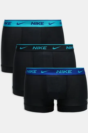 Nike Everyday Cotton Stretch 3 pack trunks in black with blue waistbands