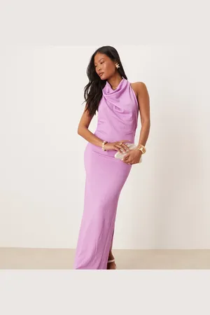 VILA Textured cowl neck low back maxi dress in violet-Purple