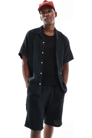 JACK & JONES Texture revere collar shirt and short set in