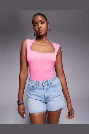 River Island Jersey square neck bodysuit in pink