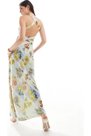 ASOS Satin wide neck cross back strap maxi dress in -Multi