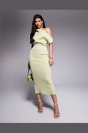 ASOS Dramatic neckline scuba midi dress in -Neutral