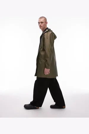 Rains 12020 waterproof long jacket in metallic khaki-Green