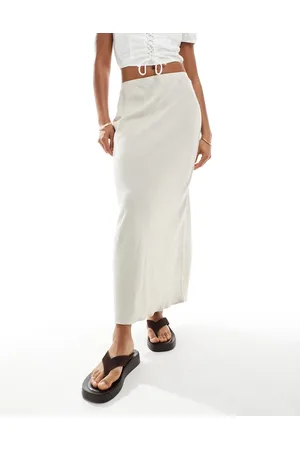 New Look Linen bias midi skirt in -Neutral