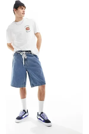 Vans Check-5 baggy denim shorts in mid wash blue