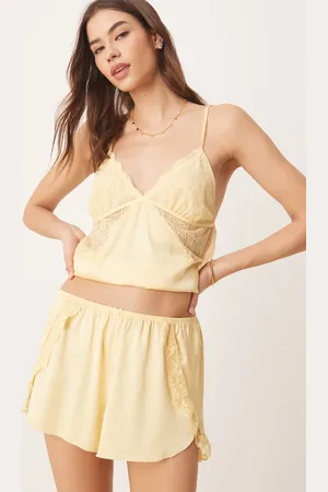 Abercrombie & Fitch Nightwear satin lace trim flippy shorts in (part of a set)-Green