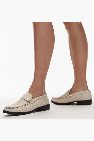 Topshop Carey leather loafers with ruched detail in -Yellow