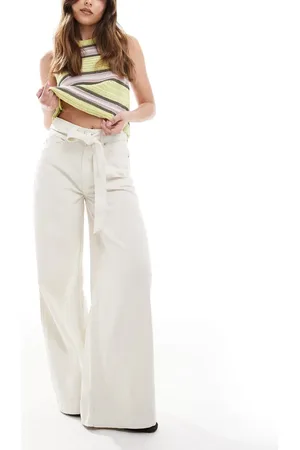 ASOS Wide leg jeans with self tie belt in white