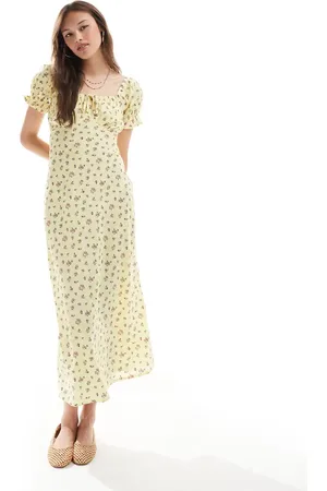 New Look Milkmaid midi dress in yellow floral