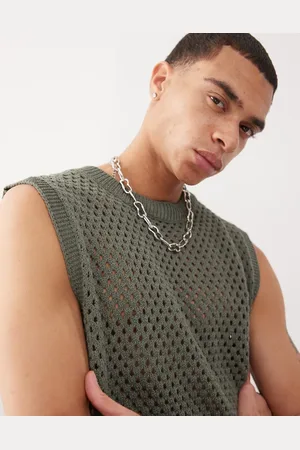 Reclaimed Crochet open stitch knitted resort tank top in -Green
