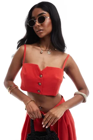 Bershka Notch front tailored strappy top in (part of a set)