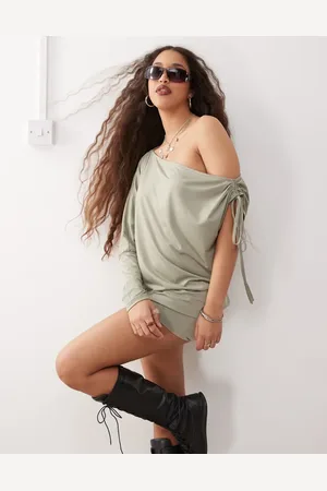 Monki Long sleeve draped mini dress in -Green