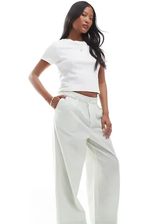 ONLY Wide leg boxer detail pants in green gingham