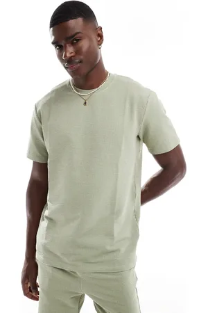 Only & Sons Short sleeve waffle t-shirt in sage (part of a set)-Green