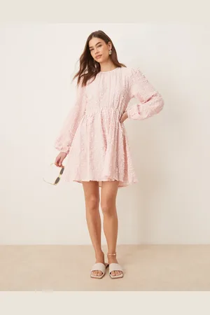 Gina Tricot Textured mini dress with open tie back and volume sleeves in