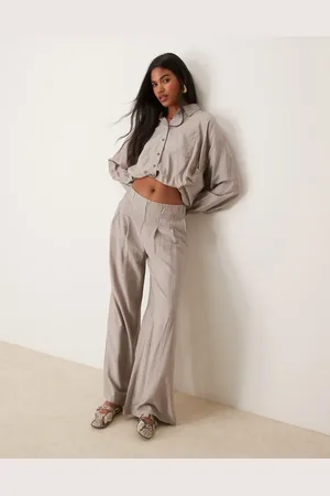 VILA Super wide leg high waist pants in grey (part of a set)