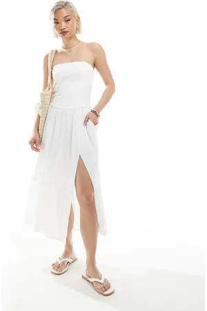 Hollister Strapless drop waist textured midi dress with slit in