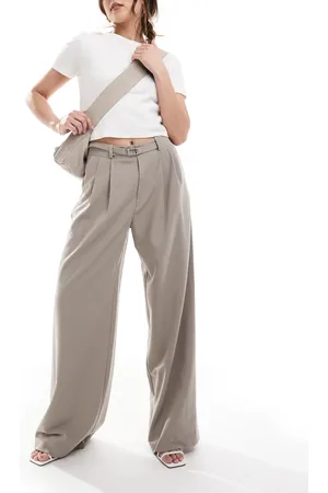Stradivarius Belted tailored wide leg pants in -Neutral