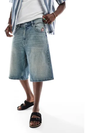 Hollister Super baggy denim embroidered shorts in medium wash