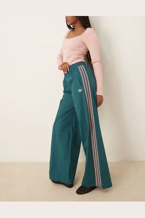 adidas Crochet 3 stripe track pants in green