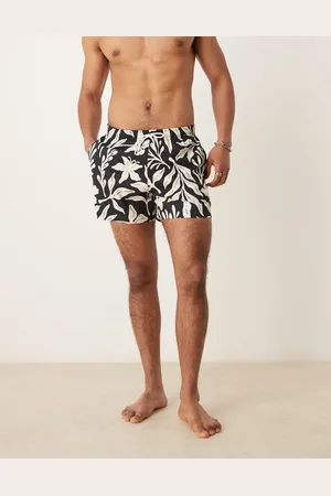 Abercrombie & Fitch Swimwear 5" shorts in mono leaf print-Green