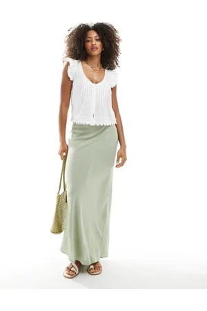 New Look Bias linen blend maxi skirt in light green