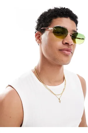 Only & Sons Retro rimless sunglasses in green with tortoise