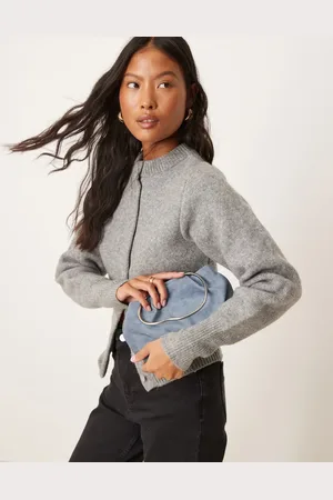 ASOS Faux suede squiggle metal handle grab bag with detachable chain in dusty blue