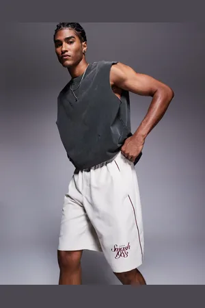 Bershka Retro sports shorts in stone