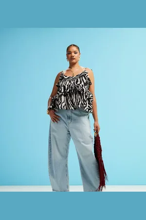 ASOS ASOS DESIGN Curve barrel leg jeans in pale wash with belt-Blue
