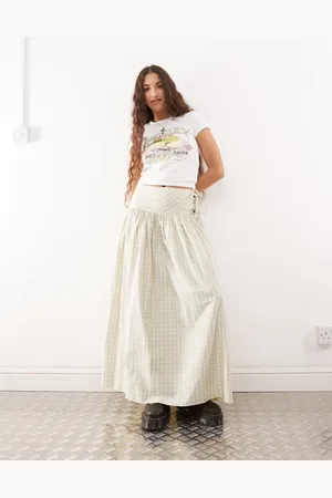 COLLUSION Drop waist print maxi skirt in check-Multi