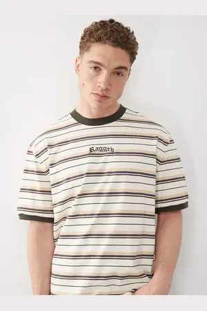 The Ragged Priest Stripe t-shirt with Ragged logo in multi-Green