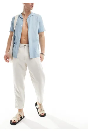 SELECTED Loose fit cropped linen mix pants in beige-Neutral