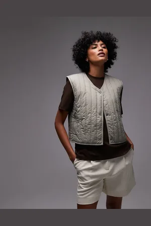 Rains Banja crop quilted liner vest in light khaki-Green
