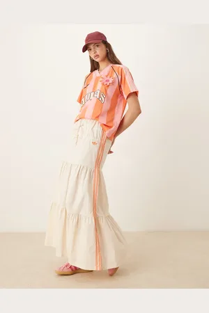 adidas Crochet 3 stripe maxi skirt in off white