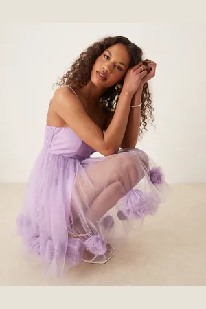 Lace & Beads Bubble hem babydoll mini dress in -Purple