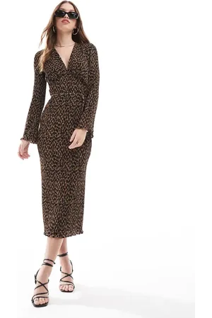 Never Fully Dressed Plisse midaxi dress in -Brown