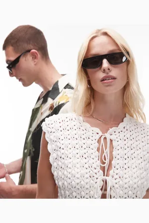 Le Specs Le Ritual slim round sunglasses in with green lens