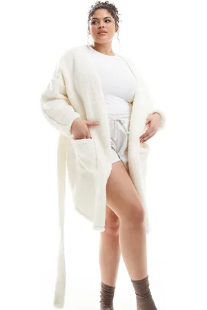 ASOS ASOS DESIGN Curve cloud fleece cardigan robe in -White