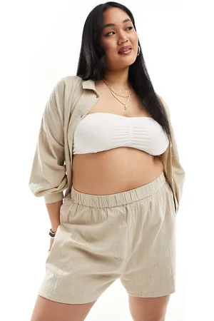 ASOS Curve textured beach shorts in (part of a set)-Neutral