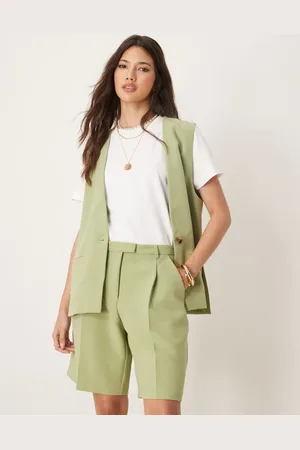 VILA Longline tailored shorts in green (part of a set)