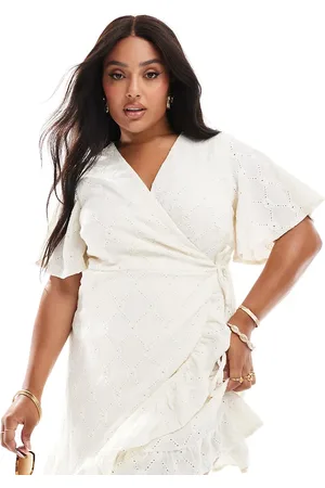 VILA Jersey broderie wrap mini dress in cream-Neutral