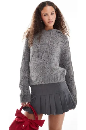 Urban Revivo Pointelle fluffy knit hooded jumper in