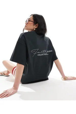 4th & Reckless Oversized back print t-shirt in charcoal -Grey