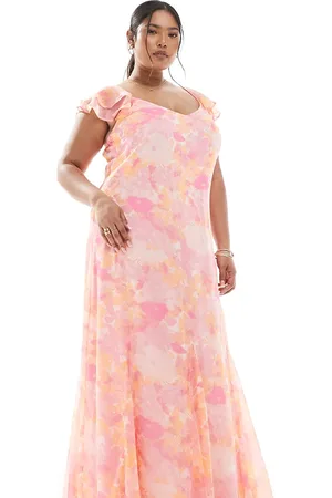 VERO MODA Vero Moda Smilla flutter sleeve ankle dress in pink blurred floral print